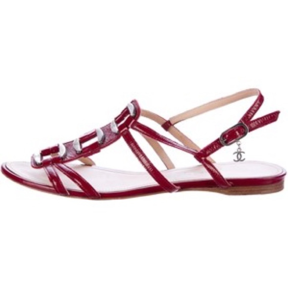 Chanel patent leather CC strap sandals